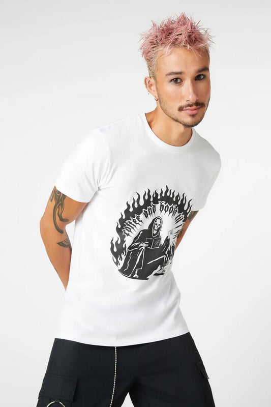 Image of a model wearing Tops. Productname: Coffee & Books Tee in White colour by brand - Dangerfield