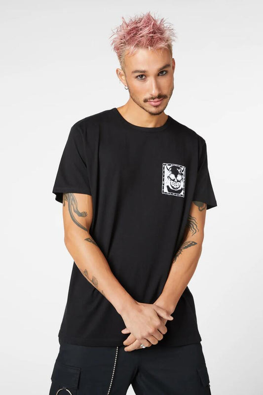 Image of a model wearing Tops. Productname: Danger Danger Tee in Black colour by brand - Dangerfield