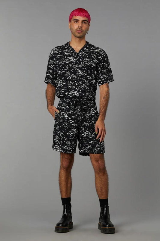 Image of a model wearing Shorts. Productname: Cloudy Nights Goth Trunk in Black colour by brand - Black Friday