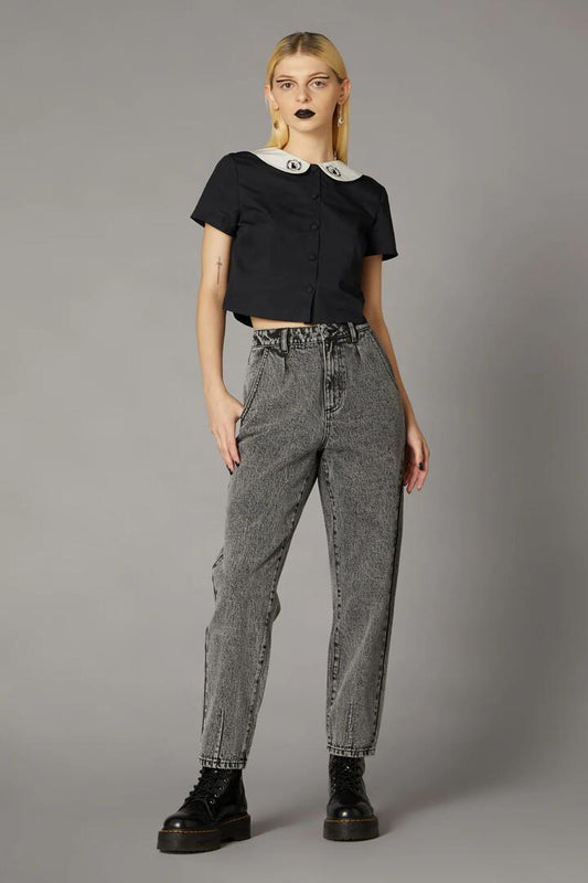 Image of a model wearing Denim. Productname: Acid Wash Jean in Black colour by brand - Black Friday