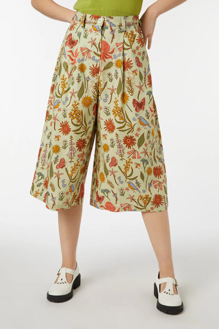 Image of a model wearing Skirts. Productname: Native Fauna Skort in Green colour by brand - Princess Highway