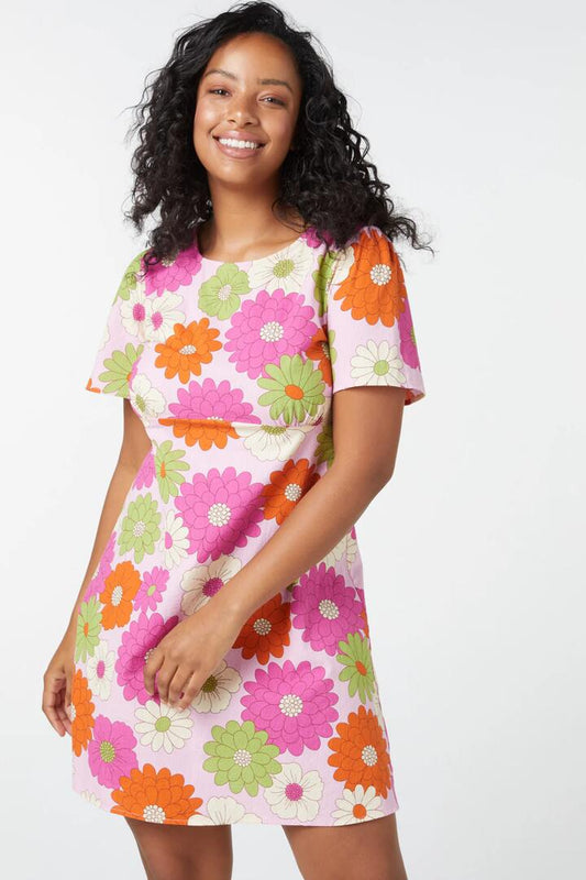 Image of a model wearing Dress. Productname: Susan Floral Mini Dress in Pink colour by brand - Princess Highway