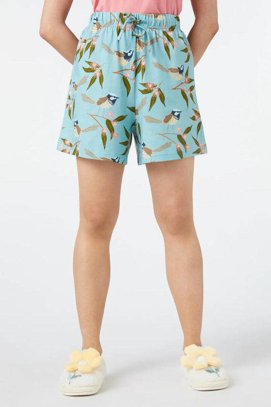 Image of a model wearing Shorts. Productname: Fairy Wren Short in Teal colour by brand - Princess Highway