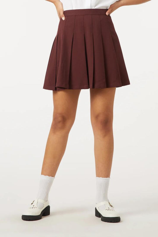 Image of a model wearing Skirts. Productname: Summer Briony Skirt in Chocolate colour by brand - Princess Highway