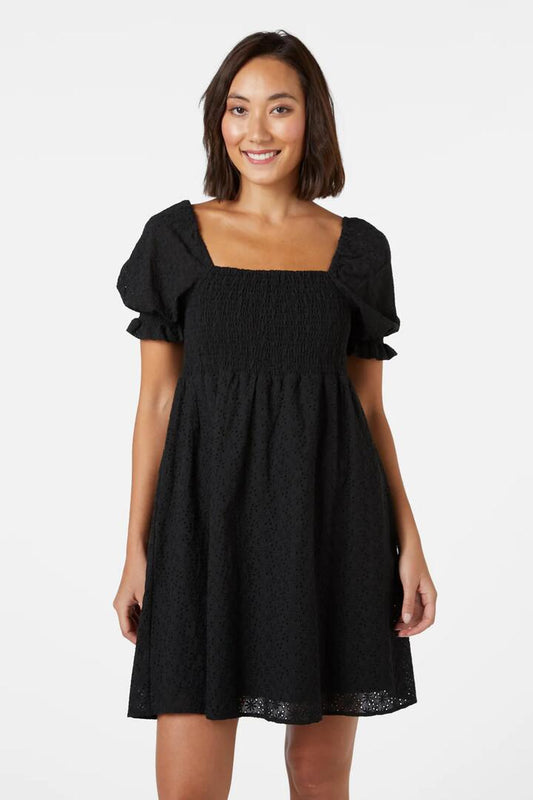 Image of a model wearing Dress. Productname: Sarah Dress in Black colour by brand - Princess Highway