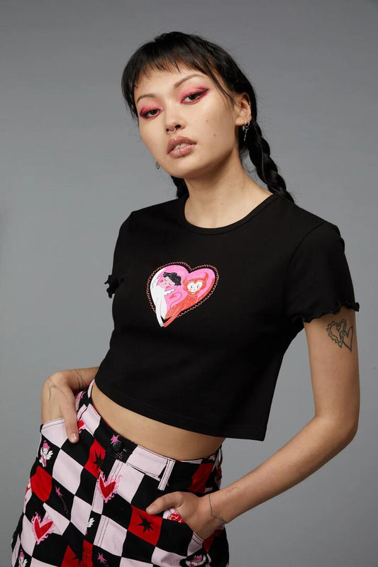 Image of a model wearing Tops. Productname: Love Bug Tee in Black colour by brand - Black Friday