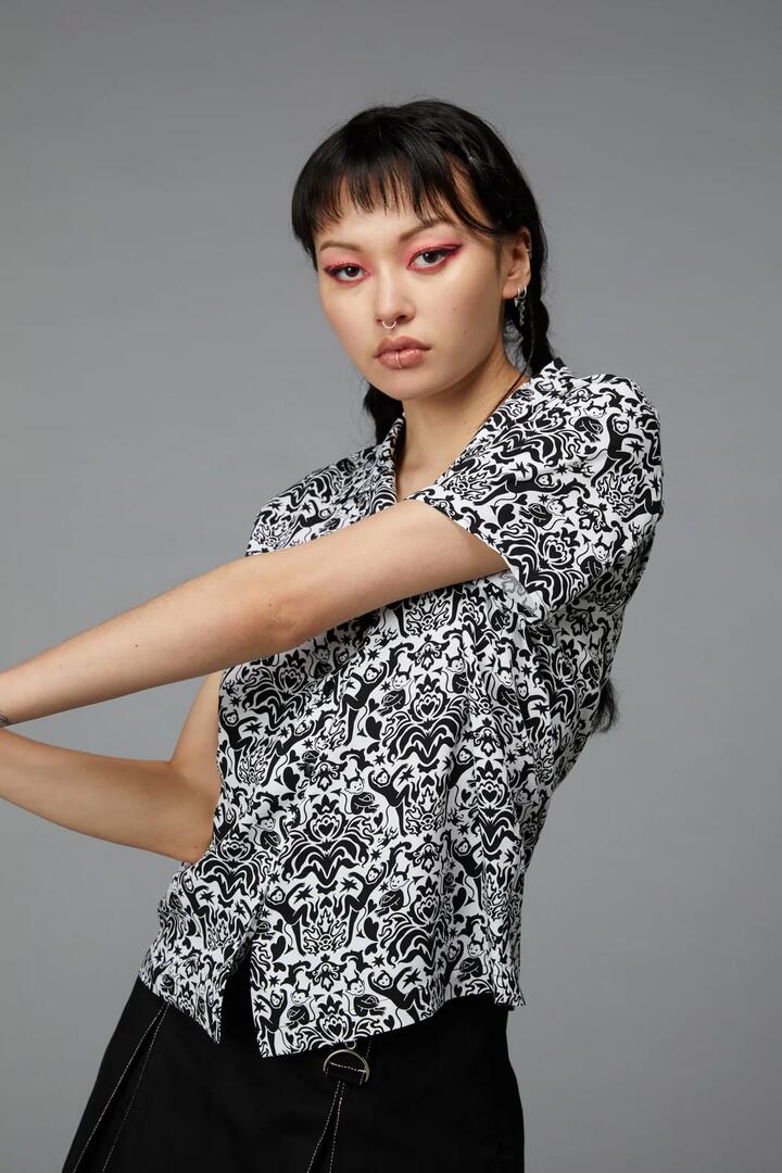 Image of Blouses. Productname: Devil Print Blouse in Black/White colour by brand - Black Friday