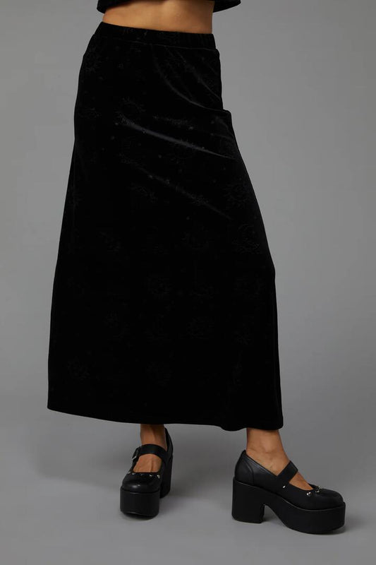 Image of a model wearing Skirts. Productname: Clairvoyant Skirt in Black colour by brand - Black Friday