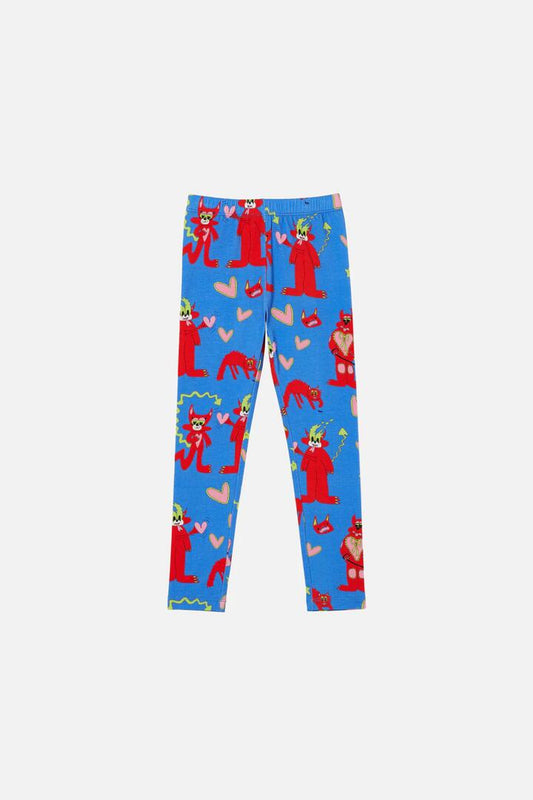 Image of a model wearing Pants. Productname: Devils In Love Kids Legging in Blue colour by brand - Dangerkids