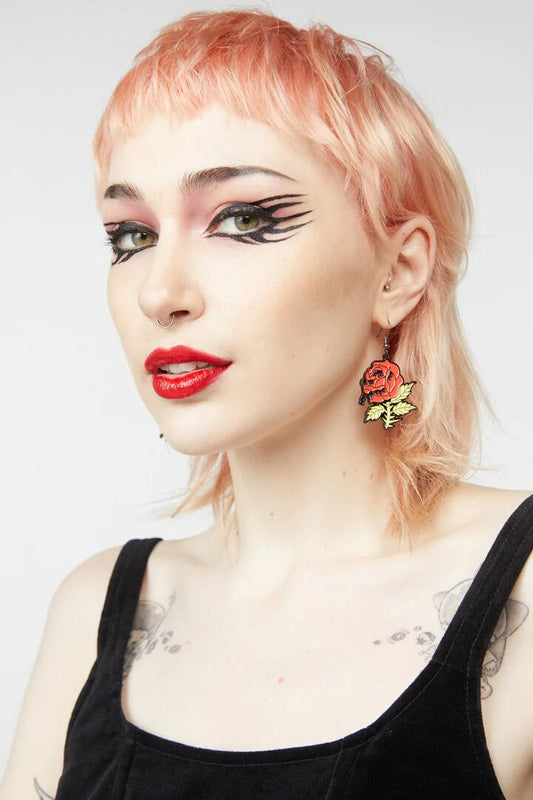 Image of Earrings. Productname: Roses Earrings in Red/Cream colour by brand - Dangerfield