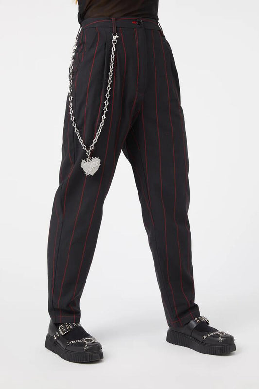 Image of a model wearing Pants. Productname: Impossible Things Pin Stripe Pant in Black colour by brand - Dangerfield