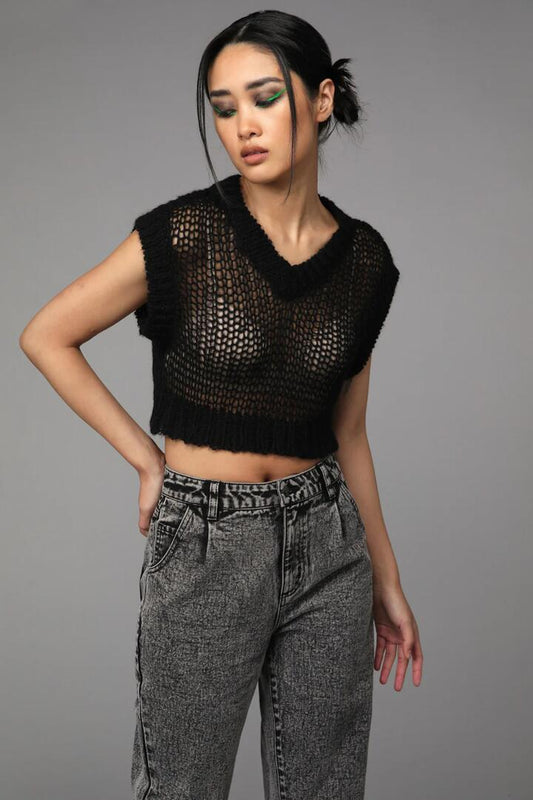 Image of a model wearing Tops. Productname: Back Alley Iggy Vest in Black colour by brand - Black Friday