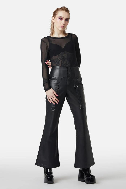 Image of a model wearing Pants. Productname: Guarded Pu Pants in Black colour by brand - Dangerfield