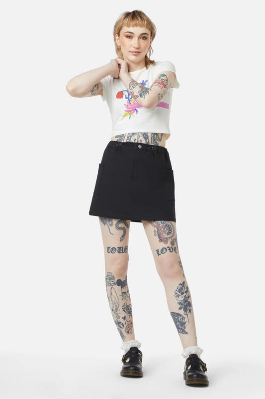 Image of a model wearing Skirts. Productname: Pond Cargo Skirt in Black colour by brand - Dangerfield