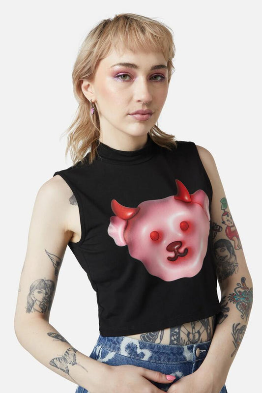 Image of a model wearing Tops. Productname: Red Eyes Dont Lie Tank in Black colour by brand - Dangerfield