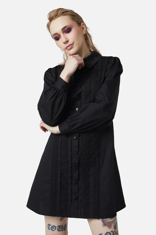 Image of a model wearing Dress. Productname: Ammabelles Collar Dress in Black colour by brand - Dangerfield