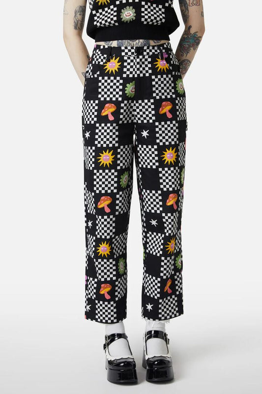 Image of a model wearing Pants. Productname: Chess At Picnic Pants in Black colour by brand - Dangerfield