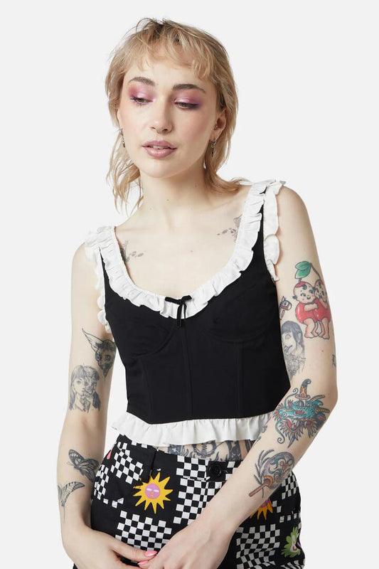 Image of Lingerie. Productname: Theos Picnic Ruffle Corset in Black colour by brand - Dangerfield