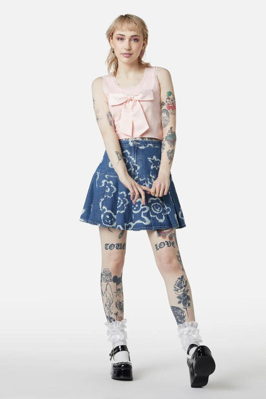 Image of a model wearing Tops. Productname: Edie Bow Tank in Pink colour by brand - Dangerfield