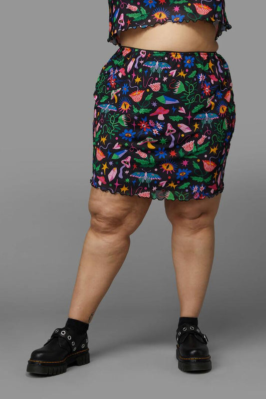 Image of a model wearing Skirts. Productname: Curve Plantistry Mesh Skirt in Multi colour by brand - Black Friday