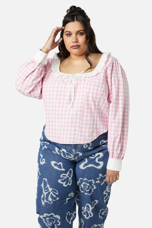 Image of Lingerie. Productname: Curve Picnic Party Corset Blouse in Pink colour by brand - Dangerfield