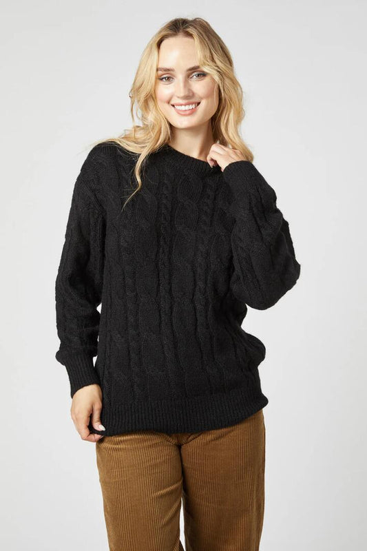 Image of a model wearing Outerwear. Productname: Shelby Sweater in Black colour by brand - Princess Highway