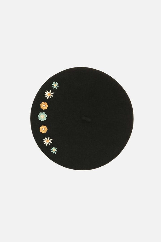Image of Hats. Productname: Sally Embroidered Beret in Black colour by brand - Princess Highway