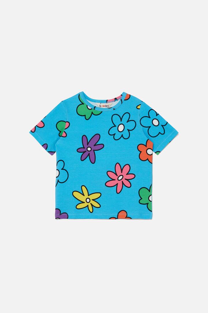 Image of a model wearing Shorts. Productname: Daisy Do Kids Short Sleeve Tee in Blue colour by brand - Dangerkids