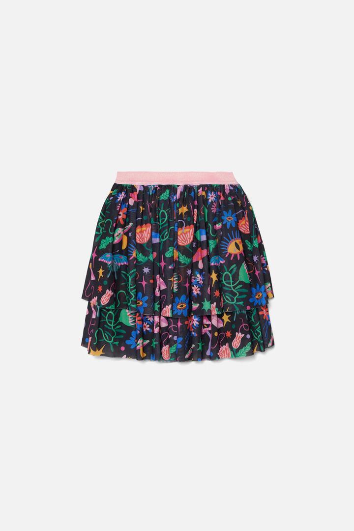 Image of a model wearing Skirts. Productname: Night Garden Kids Skirt in Black colour by brand - Dangerkids