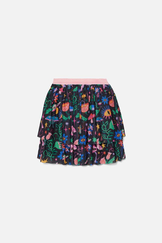 Image of a model wearing Skirts. Productname: Night Garden Kids Skirt in Black colour by brand - Dangerkids