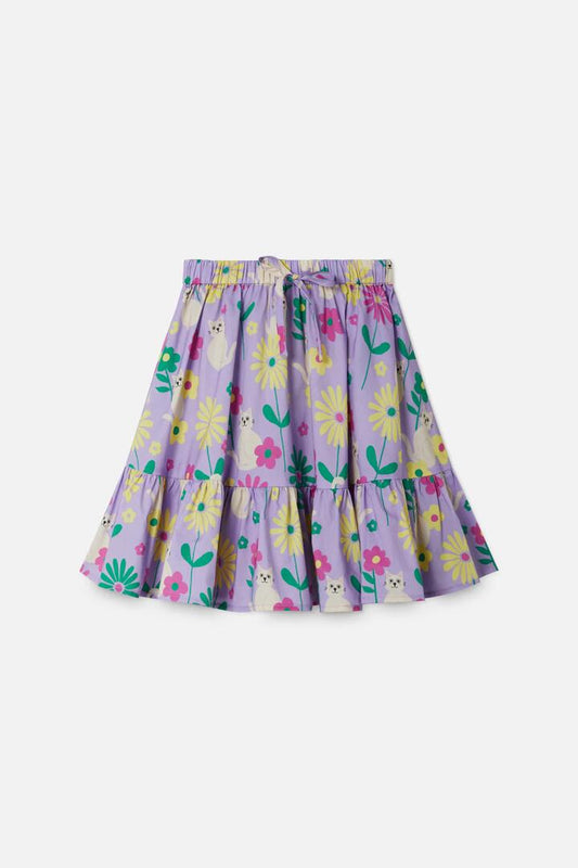 Image of a model wearing Skirts. Productname: Cat Flower Kids Skirt in Lilac colour by brand - Princess Highway Kids