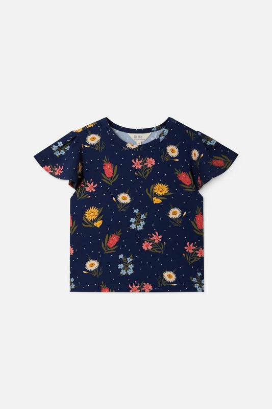 Image of a model wearing Tops. Productname: Mia Jersey Kids Tee in Navy colour by brand - Princess Highway Kids