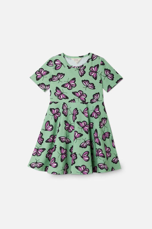 Image of a model wearing Dress. Productname: Flutter Kids Dress in Green colour by brand - Princess Highway Kids