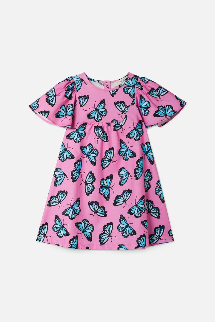 Image of a model wearing Dress. Productname: Butterfly Kids Dress in Pink colour by brand - Princess Highway Kids