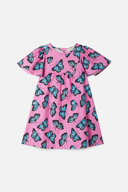 Image of a model wearing Dress. Productname: Butterfly Kids Dress in Pink colour by brand - Princess Highway Kids