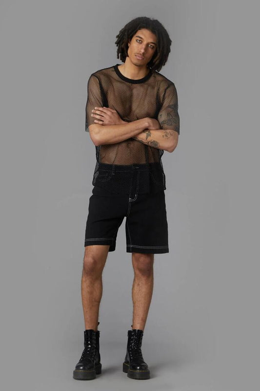Image of a model wearing Shorts. Productname: Nightmare Fuel Unisex Short in Black colour by brand - Black Friday