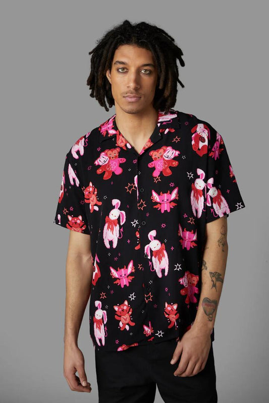 Image of a model wearing Shorts. Productname: Stay Creepy Short Sleeve Shirt in Black colour by brand - Black Friday