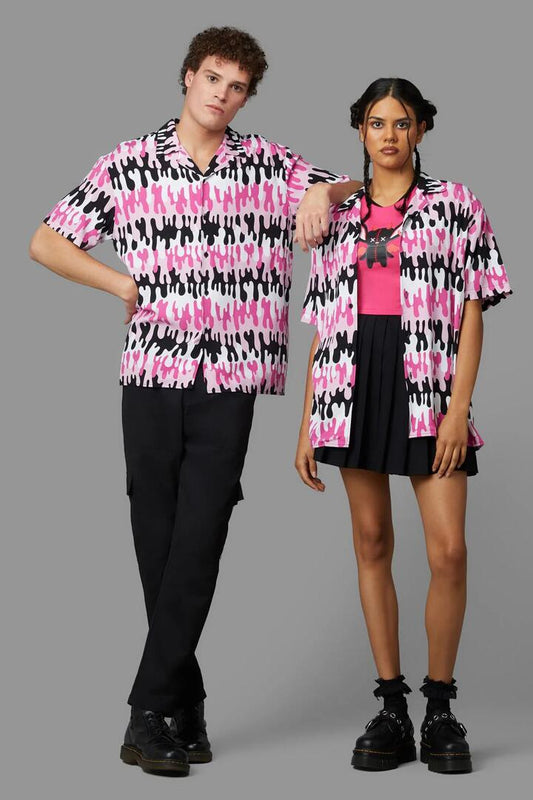 Image of a model wearing Shorts. Productname: Drip Drip Short Sleeve Shirt in Pink colour by brand - Black Friday