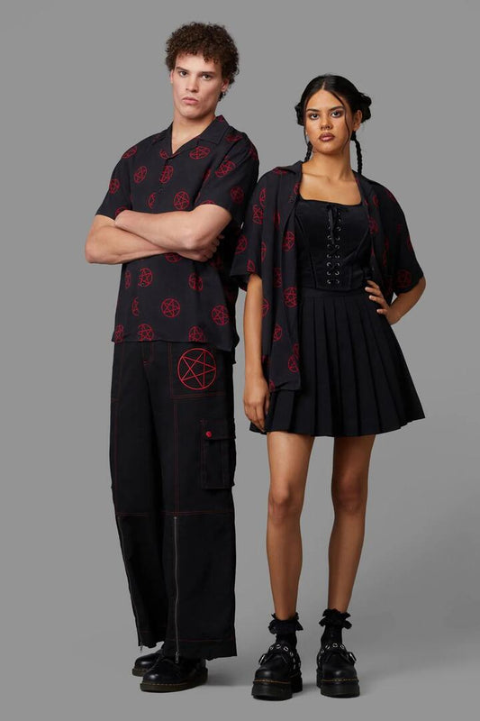 Image of a model wearing Shorts. Productname: Pentagram Short Sleeve Shirt in Black colour by brand - Black Friday