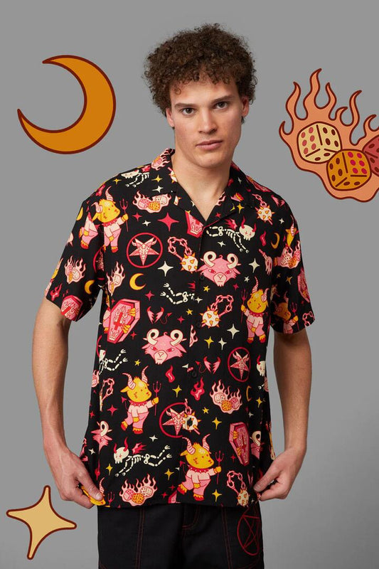 Image of a model wearing Shorts. Productname: Hellish Short Sleeve Shirt in Black colour by brand - Black Friday