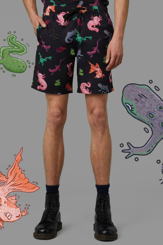 Image of a model wearing Shorts. Productname: Pond Life Trunk in Black colour by brand - Black Friday
