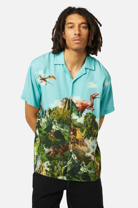 Image of a model wearing Tops. Productname: Triassic Border Shirt in Multi colour by brand - Dangerfield