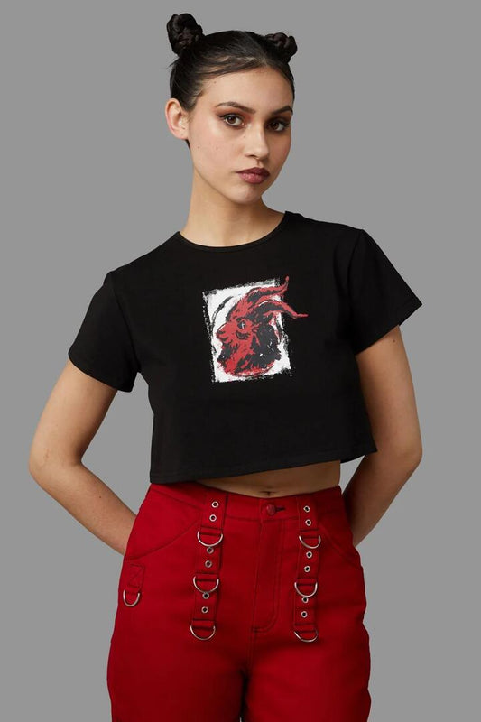 Image of a model wearing Tops. Productname: Baphomet Tee in Black colour by brand - Black Friday