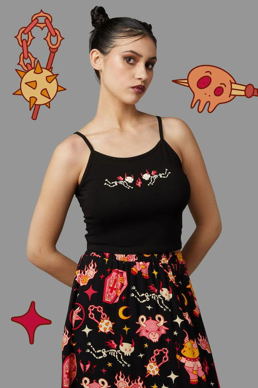Image of a model wearing Tops. Productname: Hellish Tank in Black colour by brand - Black Friday