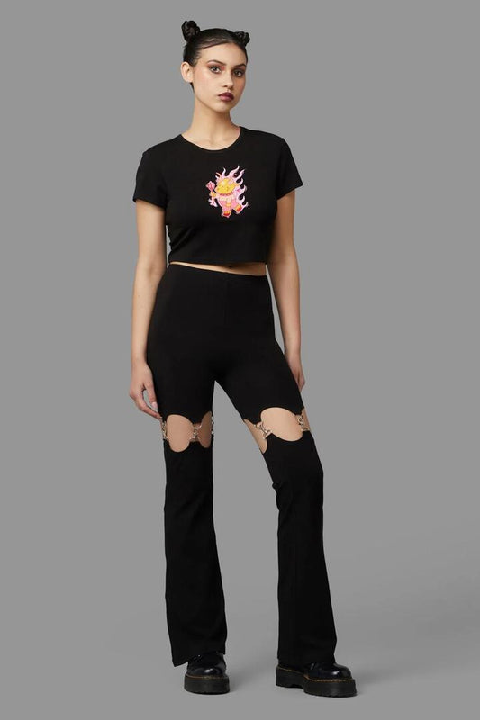 Image of a model wearing Pants. Productname: Jaywalker Cutout Pants in Black colour by brand - Black Friday