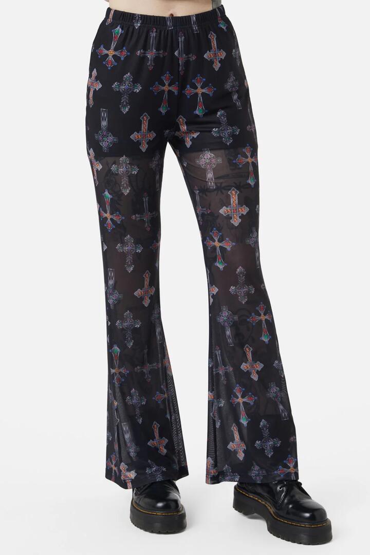Image of a model wearing Pants. Productname: Hope Had Died Mesh Pants in Black colour by brand - Dangerfield