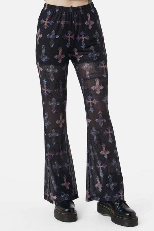 Image of a model wearing Pants. Productname: Hope Had Died Mesh Pants in Black colour by brand - Dangerfield