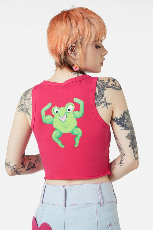 Image of a model wearing Tops. Productname: Kewties Ripped Tank in Pink colour by brand - Dangerfield