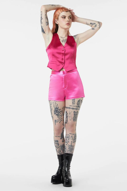 Image of a model wearing Shorts. Productname: Atomic Short in Fuchsia colour by brand - Dangerfield