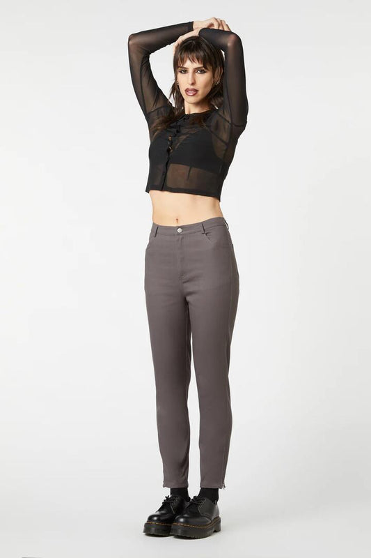 Image of a model wearing Pants. Productname: Time & Date Long Line Pants in Charcoal colour by brand - Dangerfield